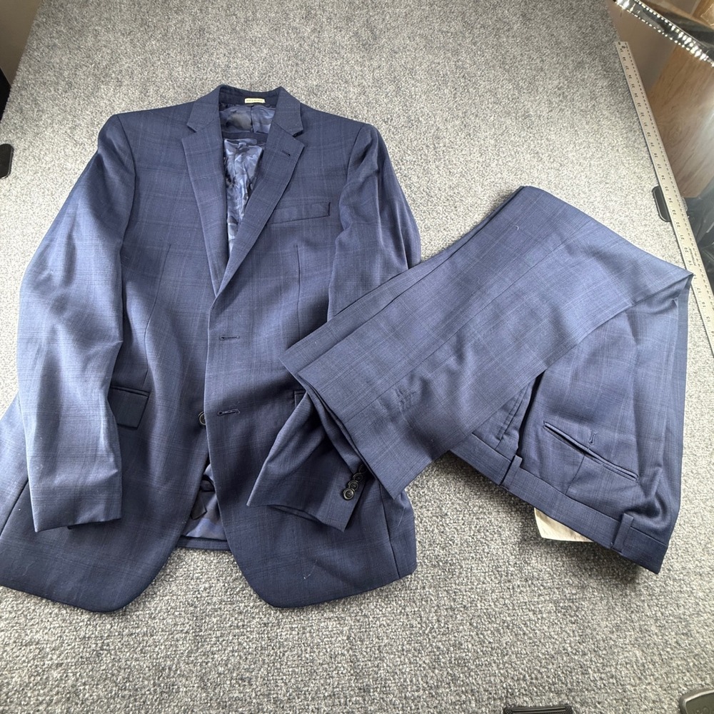 JOE Joseph Abboud Mens 3 Piece Slim Fit Suit Navy Blue Plaid 40 Long 34 Waist
